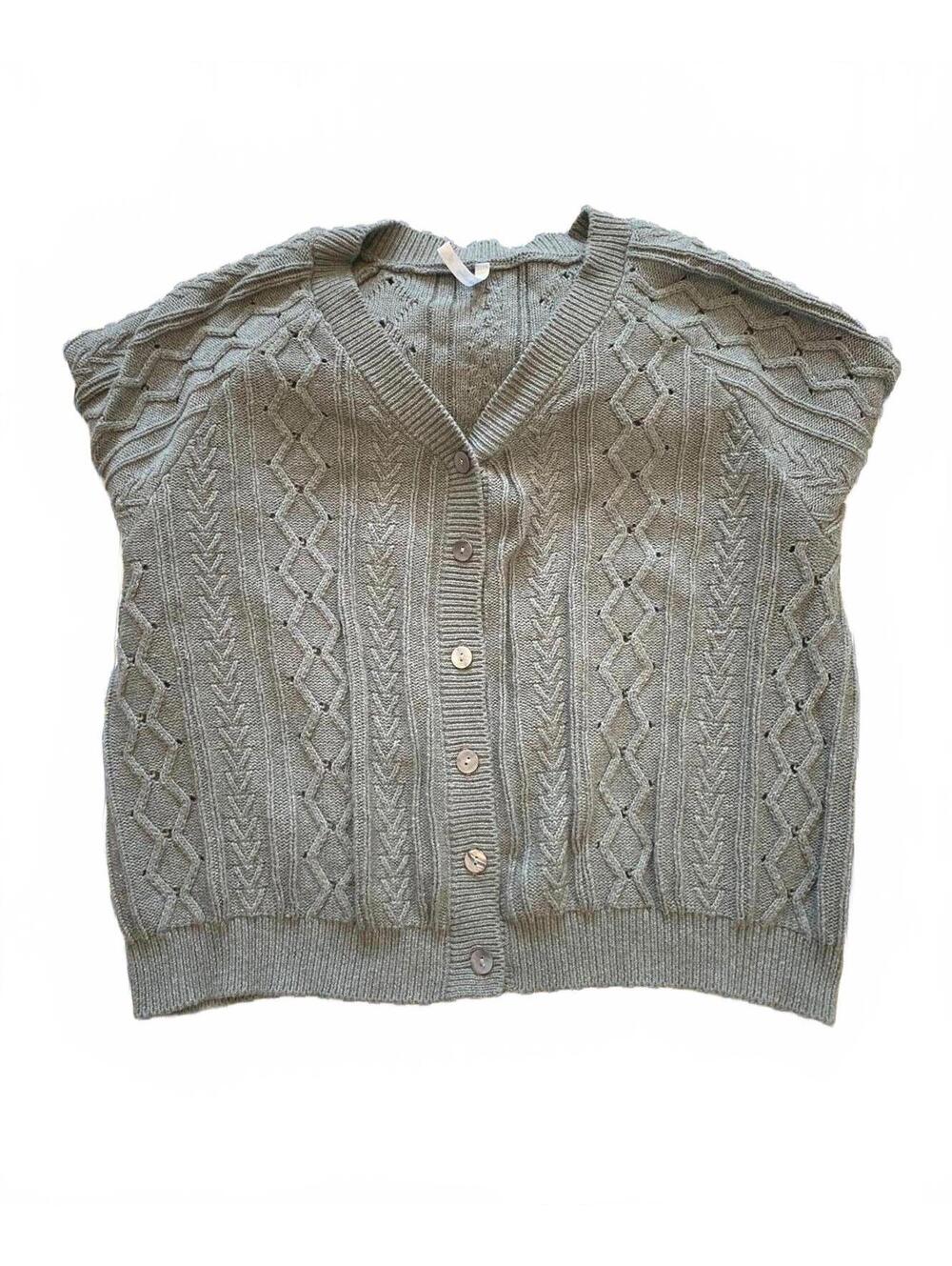 Blue Sky Clothing 100% Cotton Grey Cable Knit Cardigan - XL - Relaxed Fit